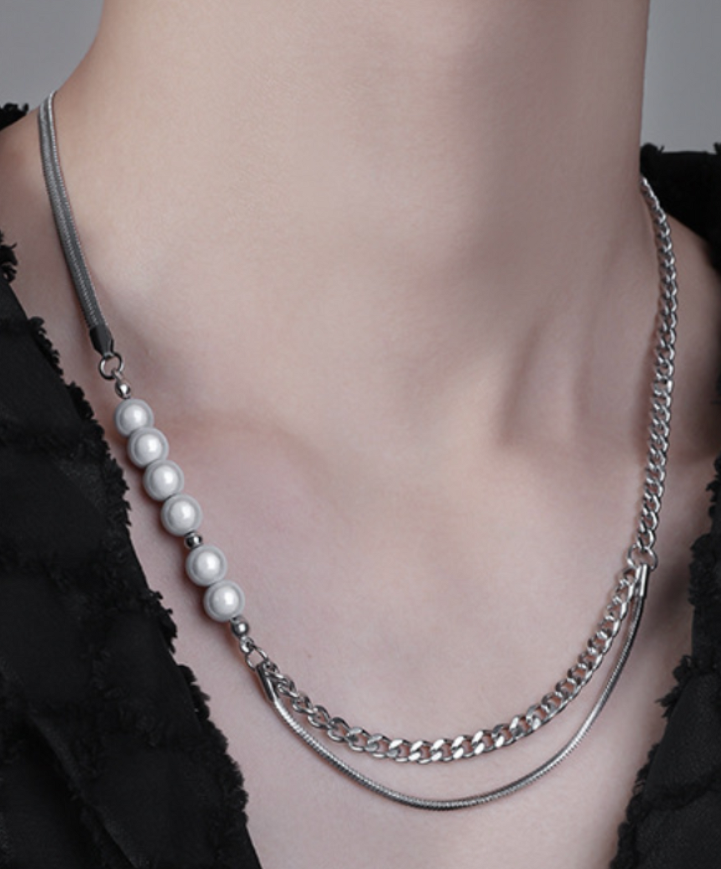 pearl & double chain necklace EN2298