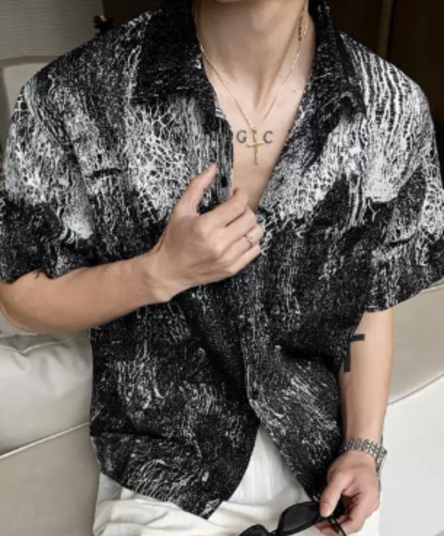 spliced-print resort style shirt EN3031