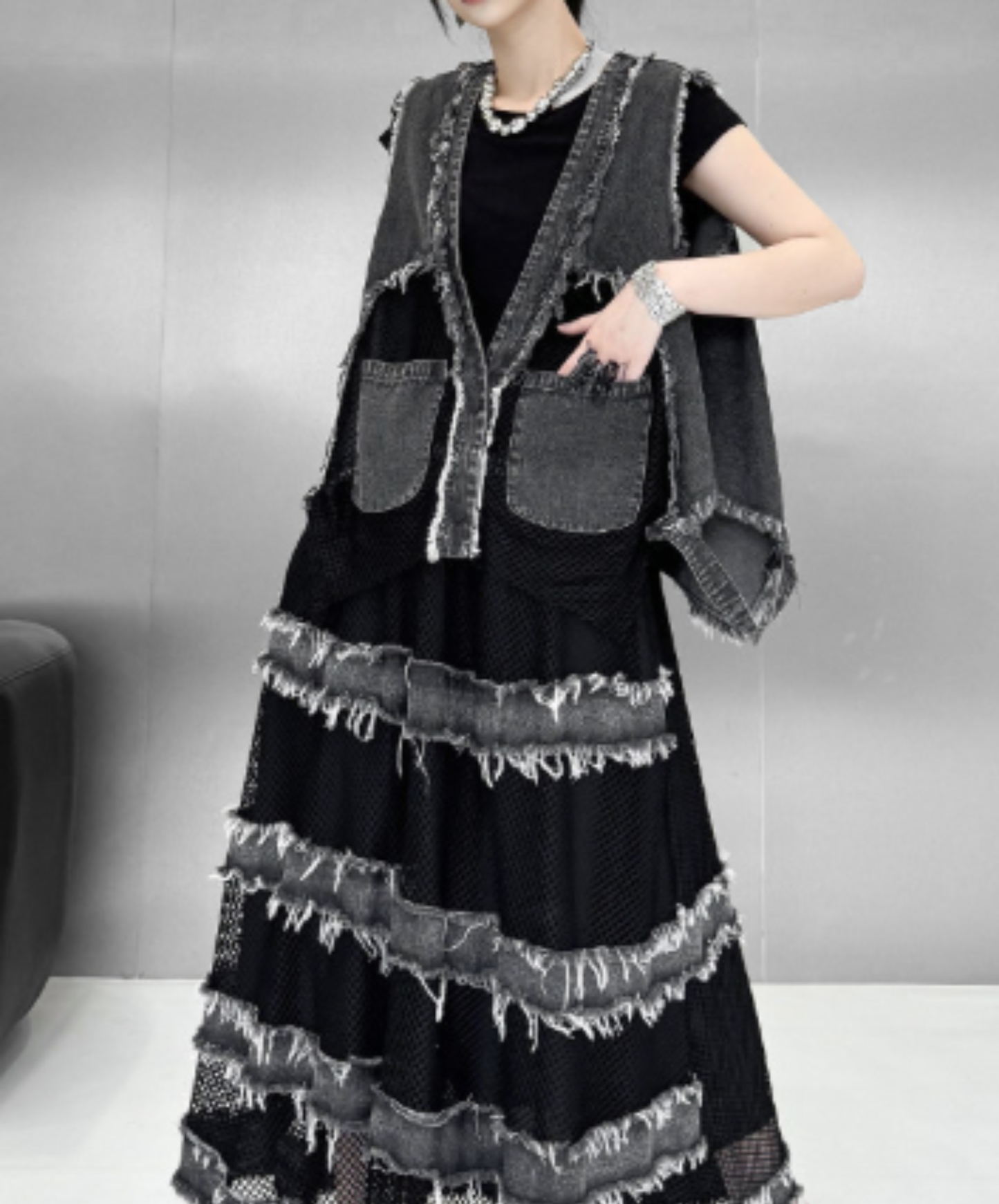 european-style mesh patchwork vest  EN2998