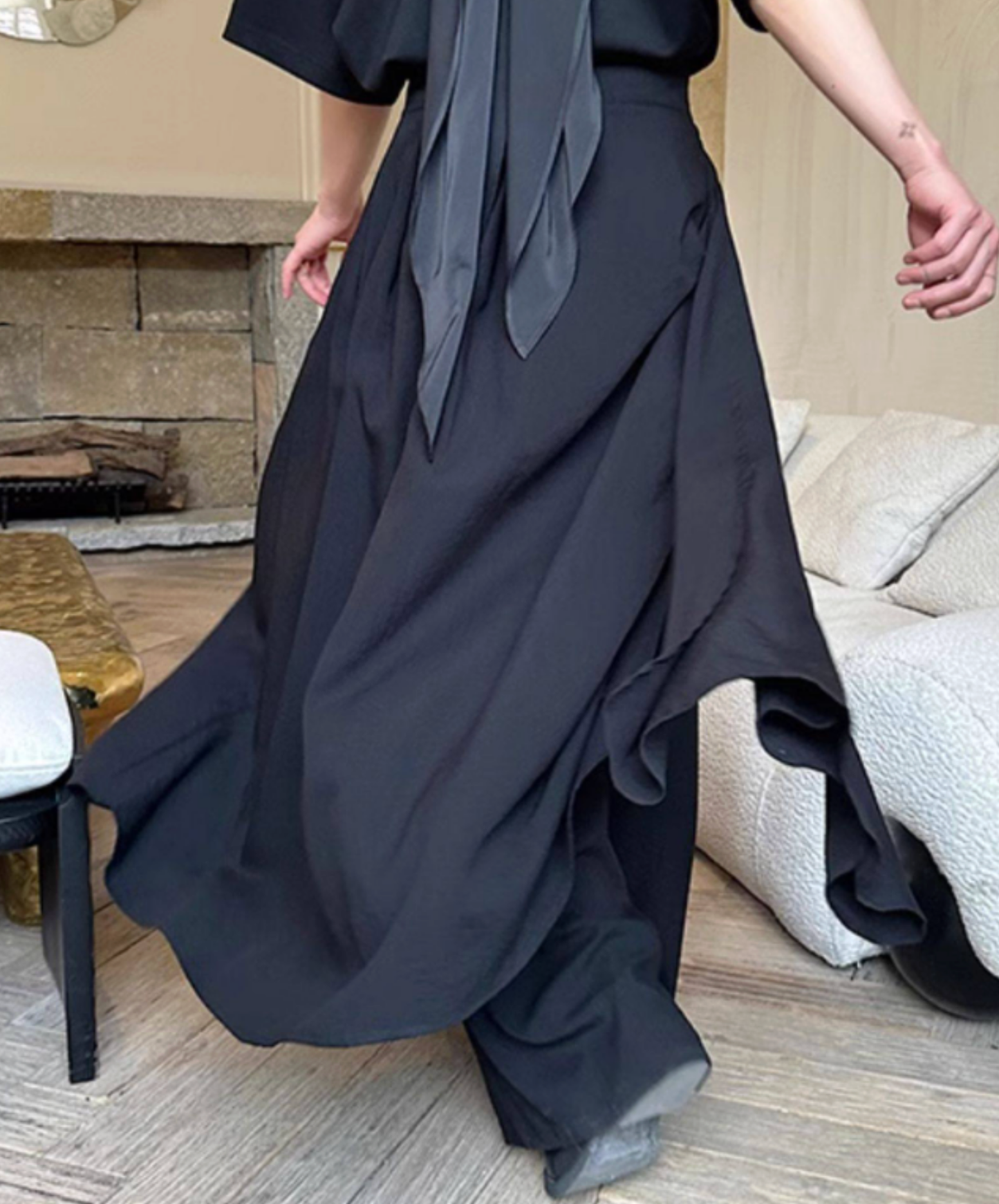 dark draped double skirt pants EN2691