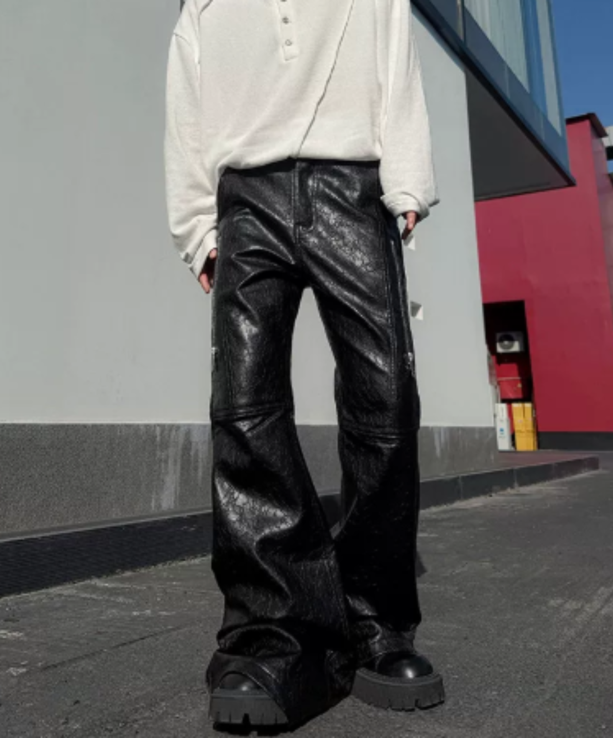 dark zip-accented flared silhouette pants EN3207