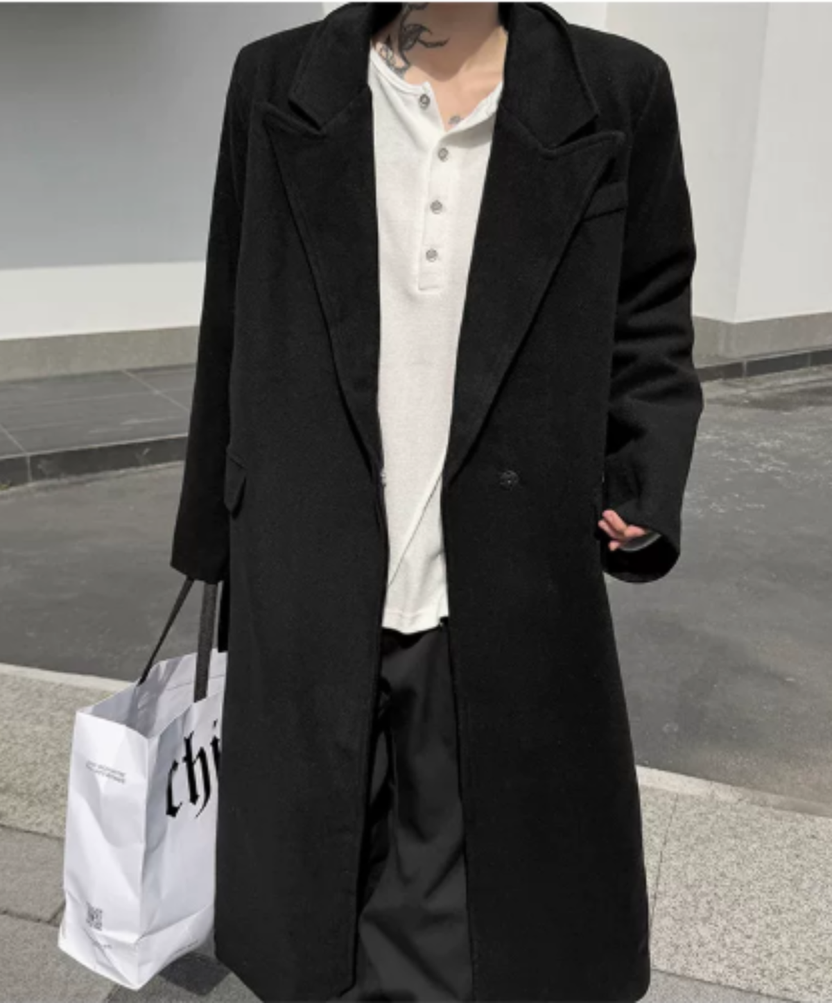 peak lapels long chesterfield coat EN3231