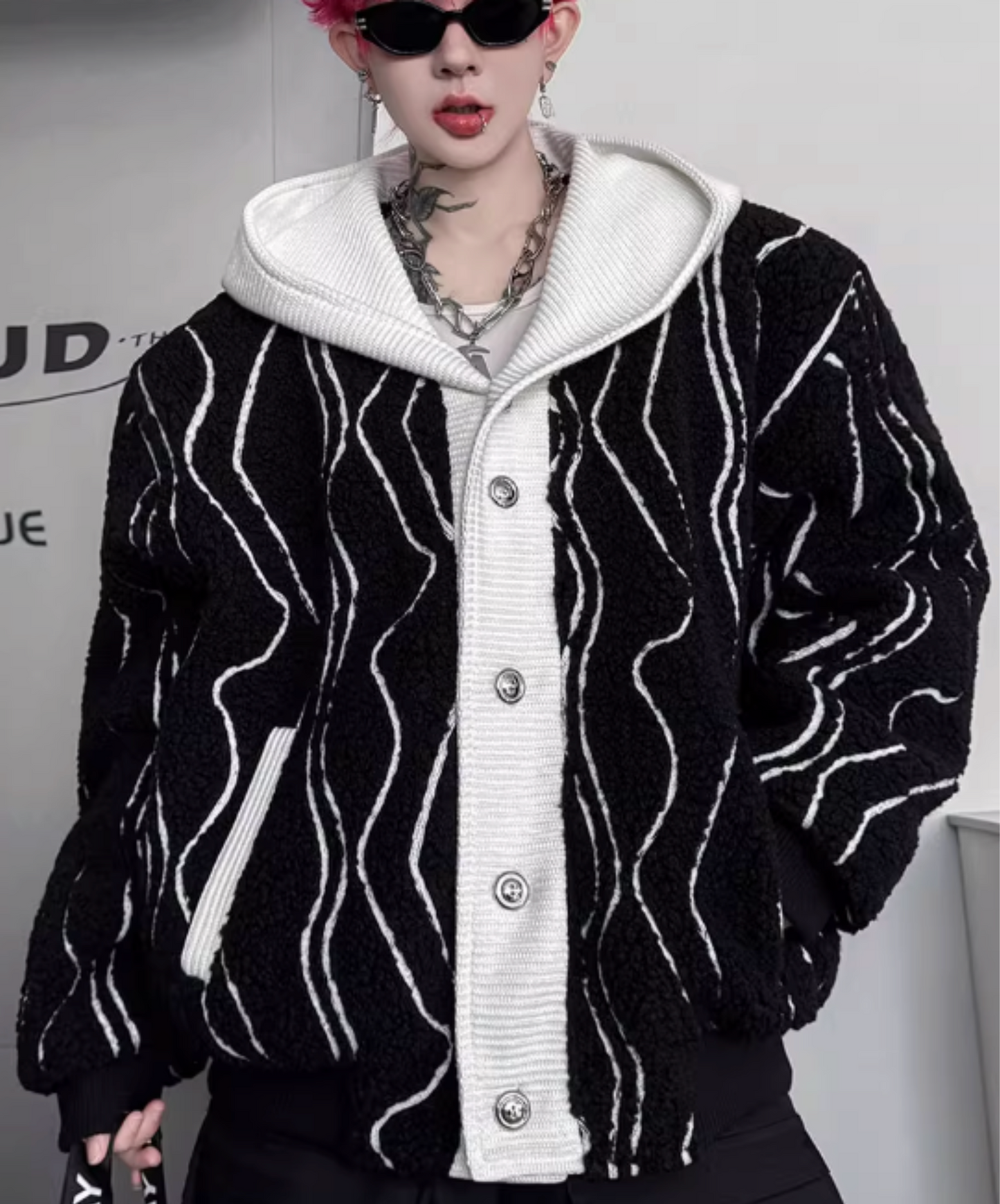 irregular striped hoodie jacket EN2596