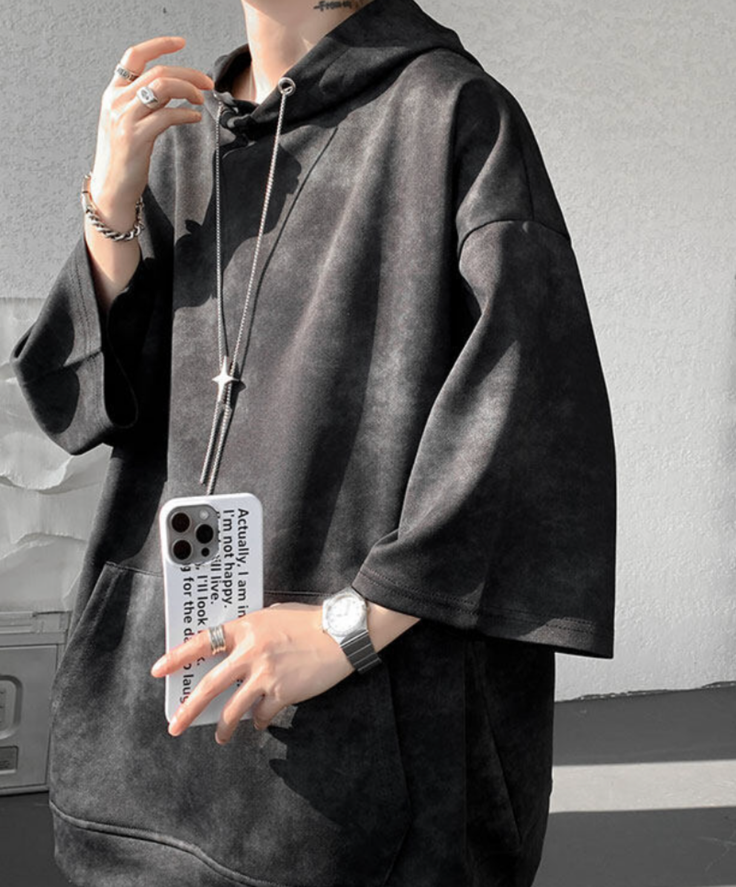 star motif neck strap hoodie EN2845
