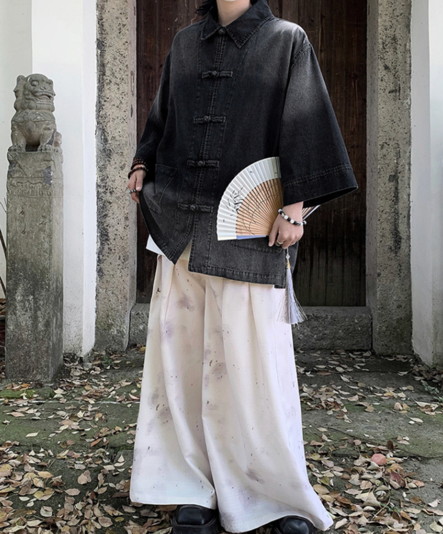 chinese style button gradient shirt EN2780