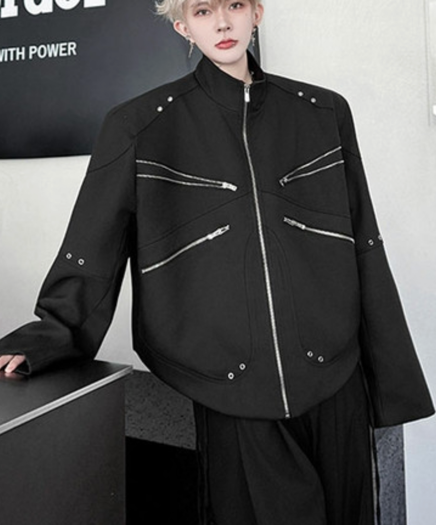 4 zipper and rivet decoration jacket EN2403