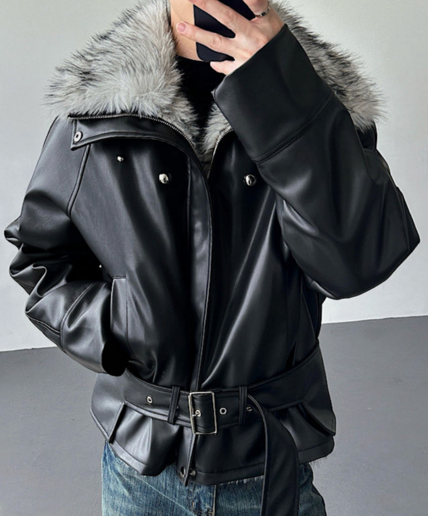 faux wolf fur collar jacket EN2587