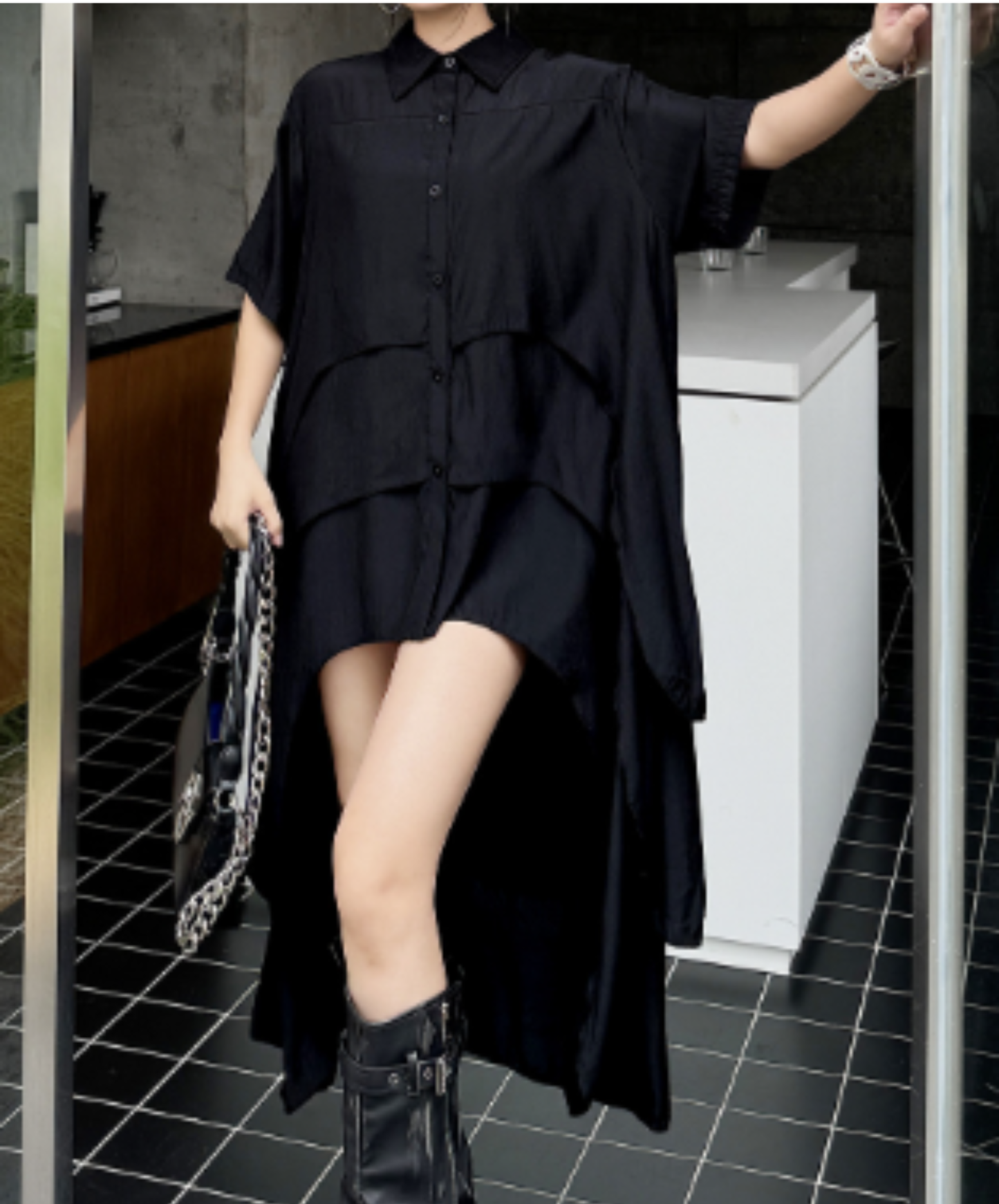 Irregular design short-sleeved long shirt EN2955
