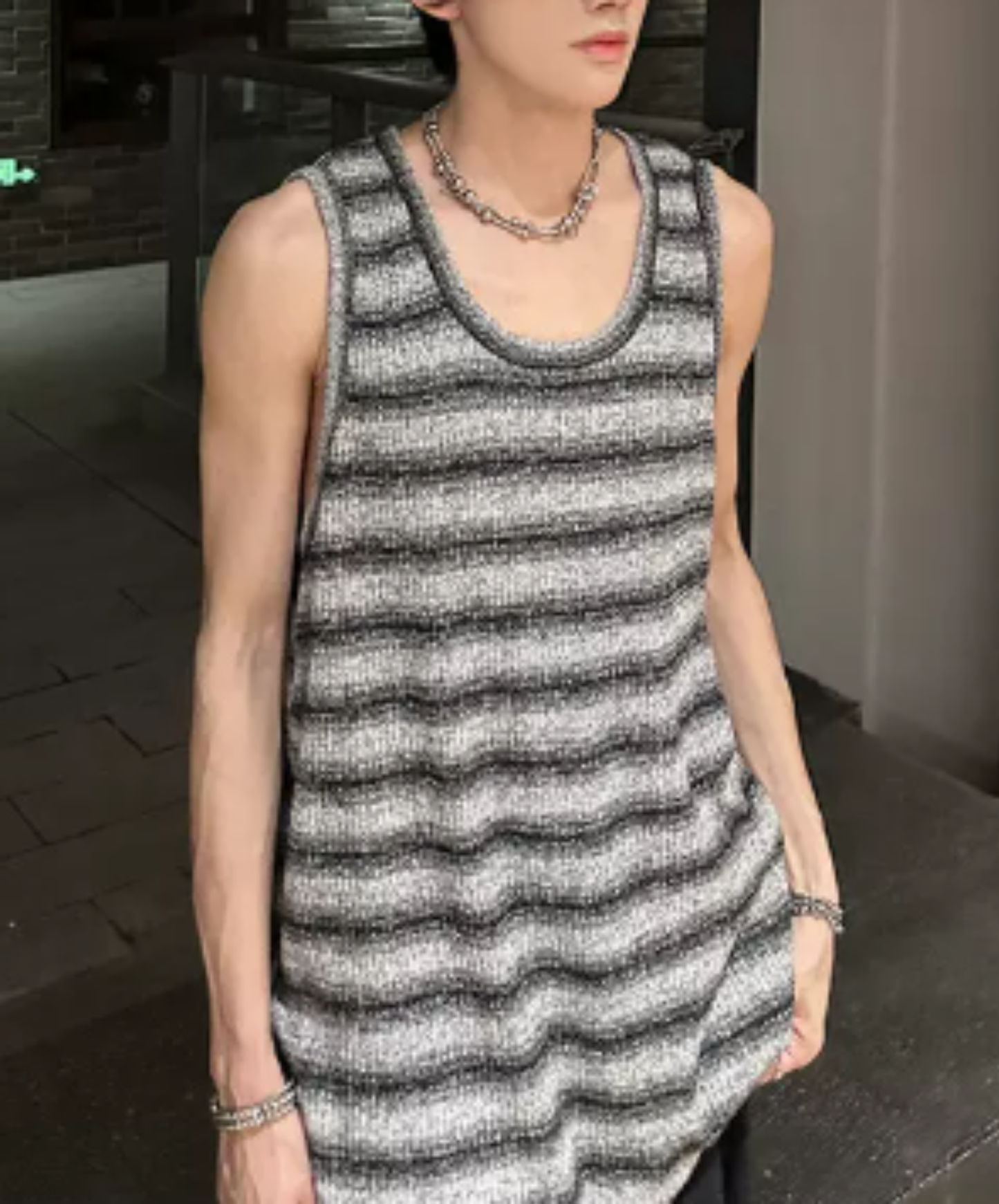 distressed ribbed slim fit tank top EN2974