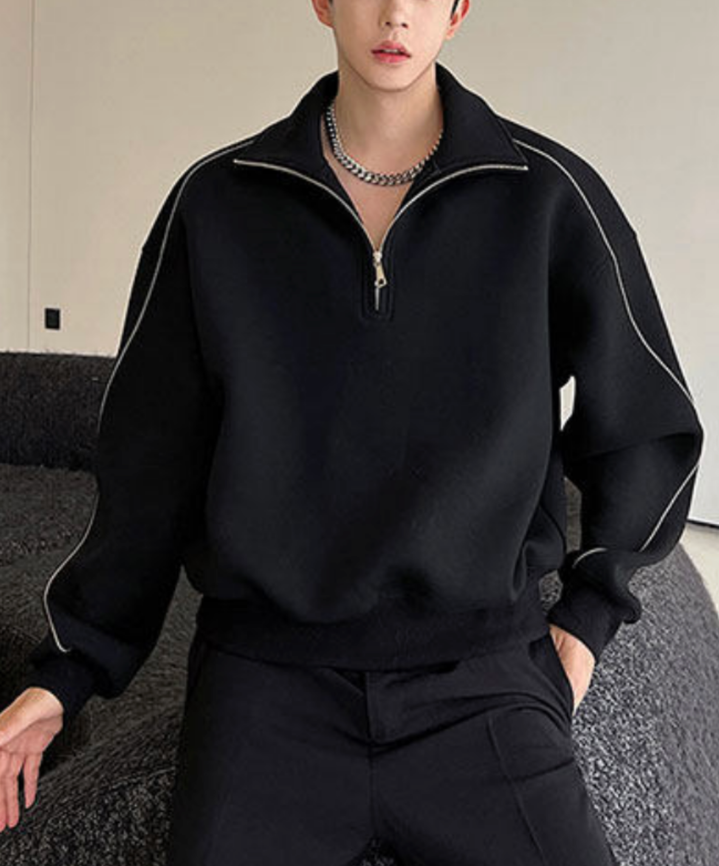 stand collar white line zip sweatshirt EN2666