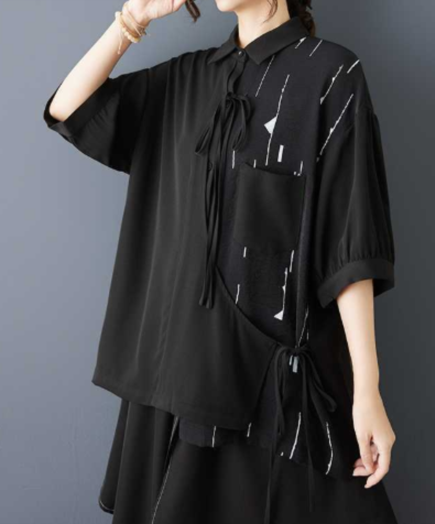 dark splicing print ribbon shirt EN3072