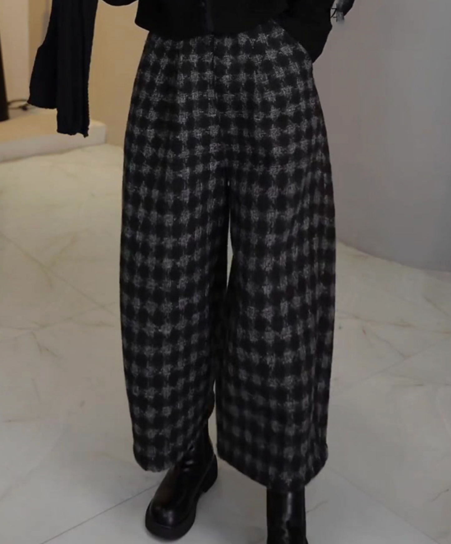 dark retro check cropped wide pants EN2736