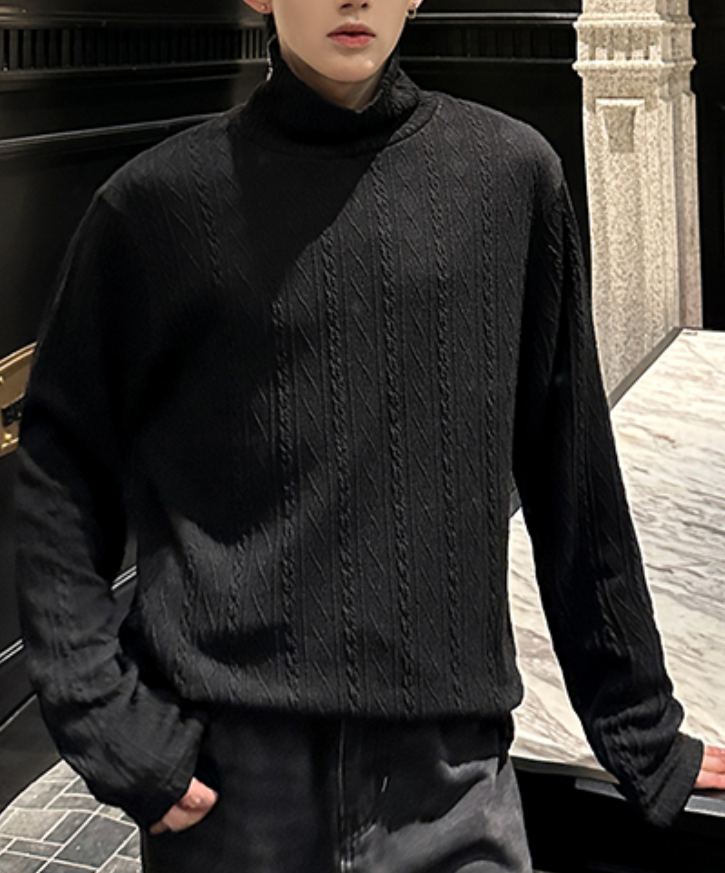 relaxed jacquard turtleneck t-shirt EN2520