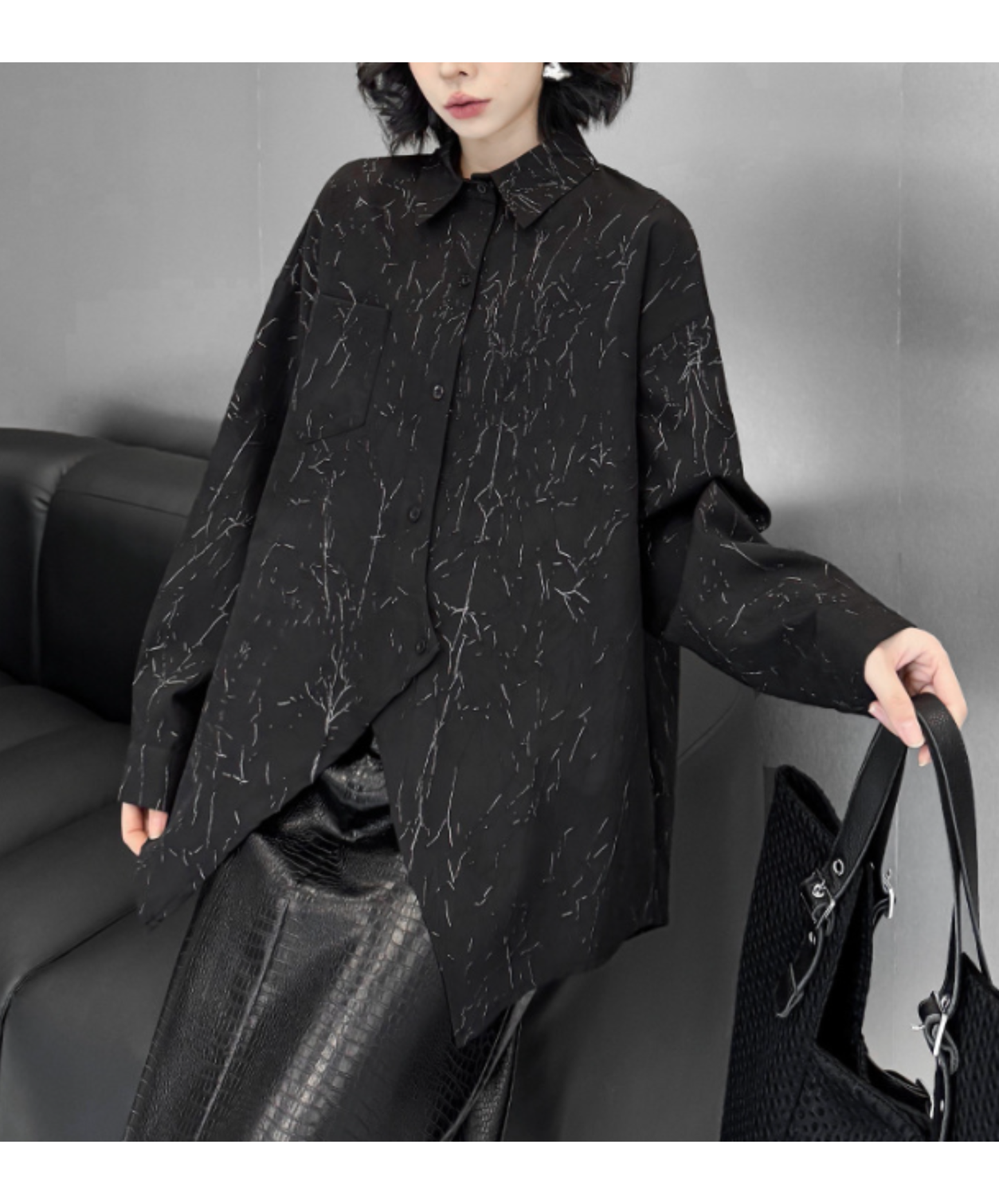 sparkling silver color pattern shirt EN2890