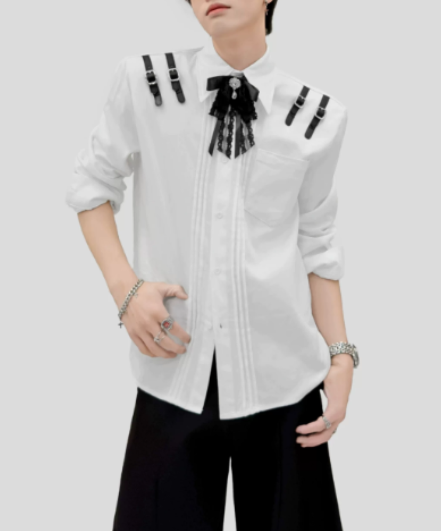 leather belt with bow tie shirt EN3084
