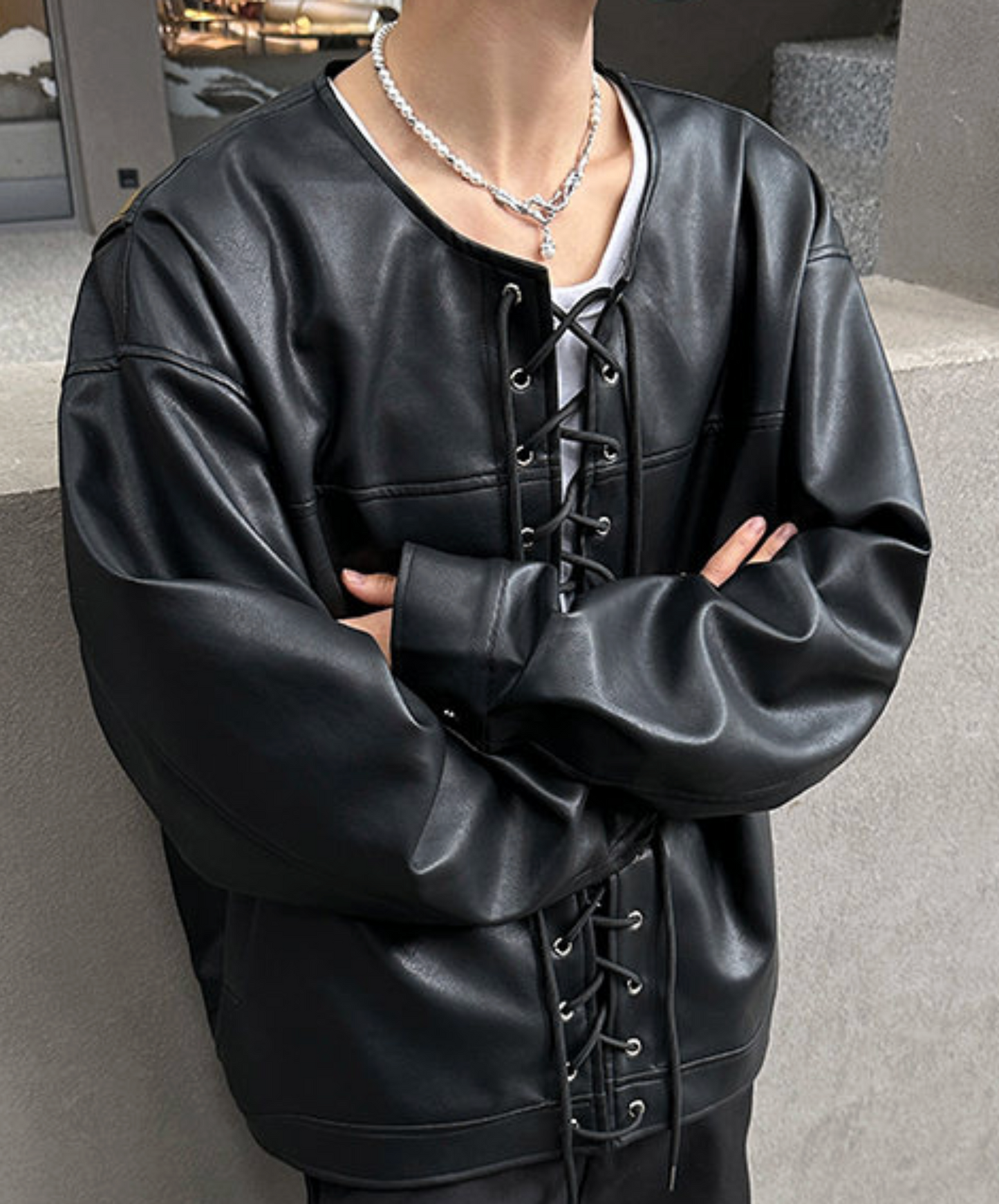 no-collar lace-up jacket EN2503