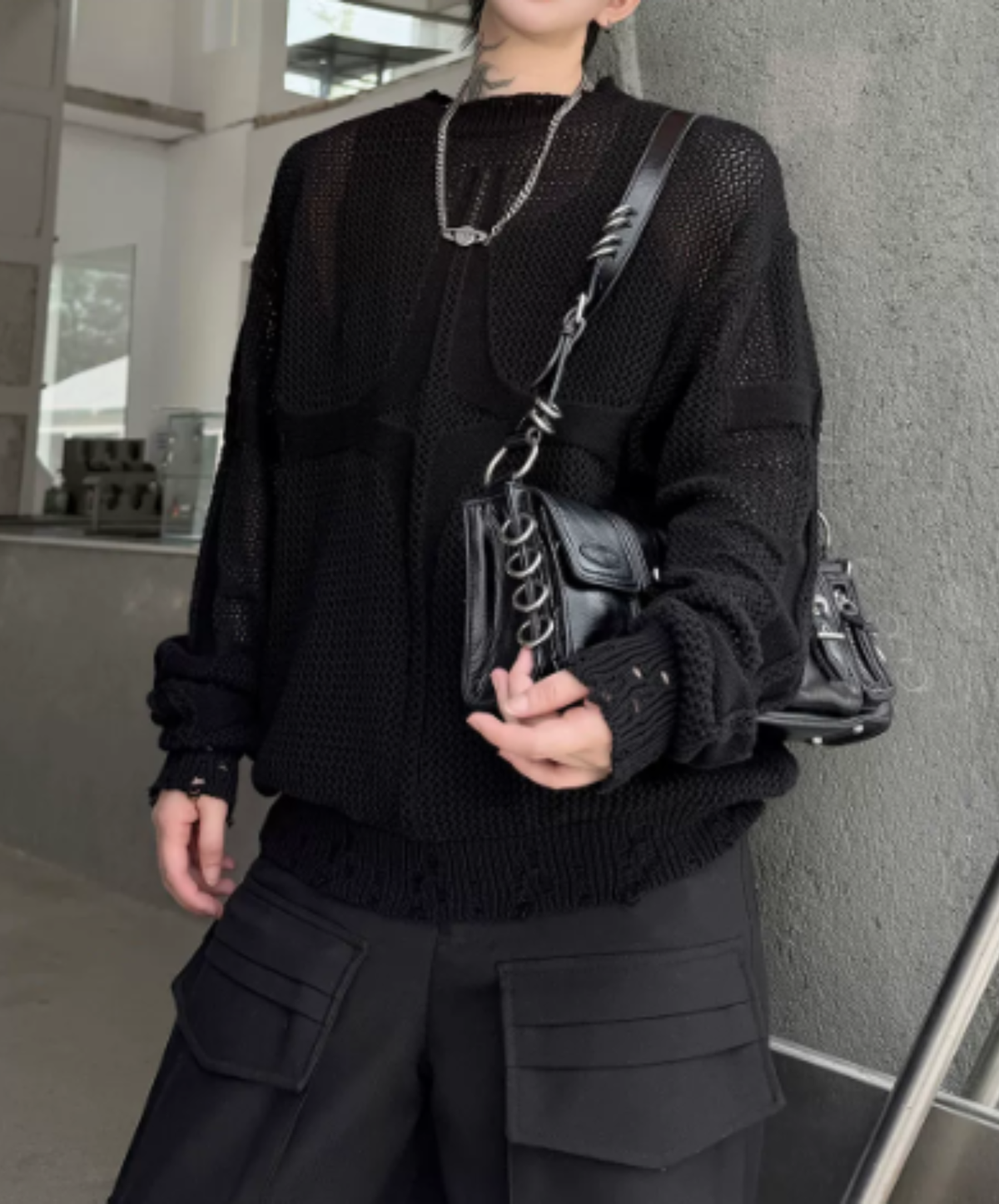 open-knit pattern with distressed finish sweater EN3206