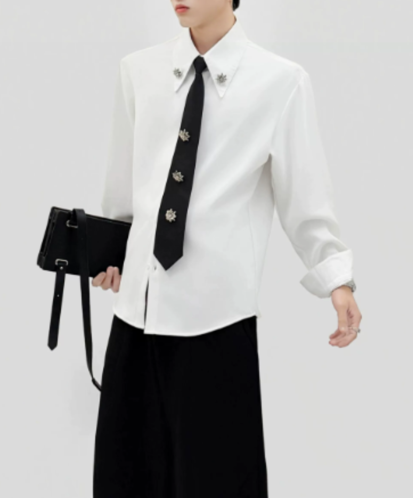 metallic floral tie embellishment shirt EN3085