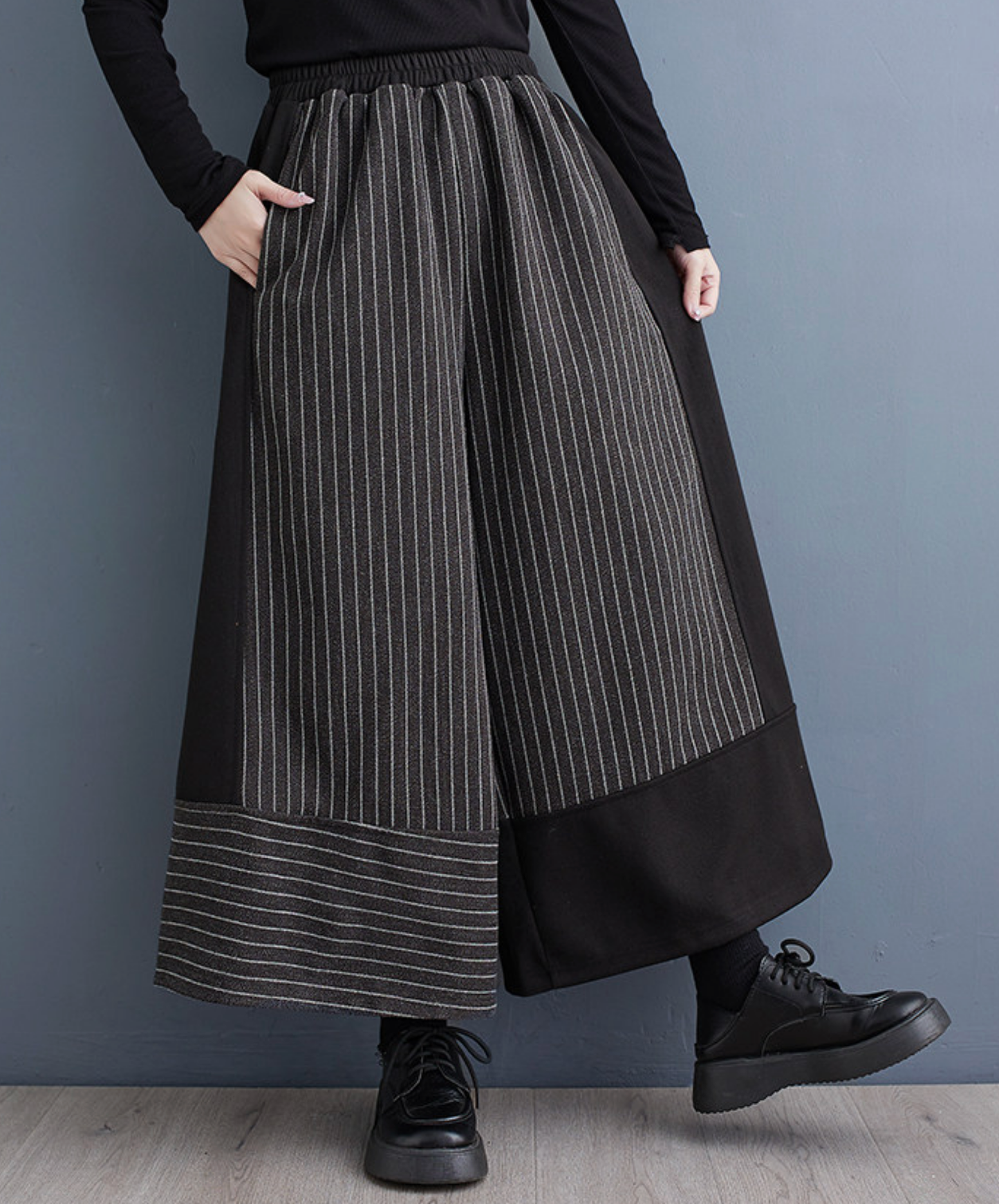 thin stripe patchwork wide pants EN2778