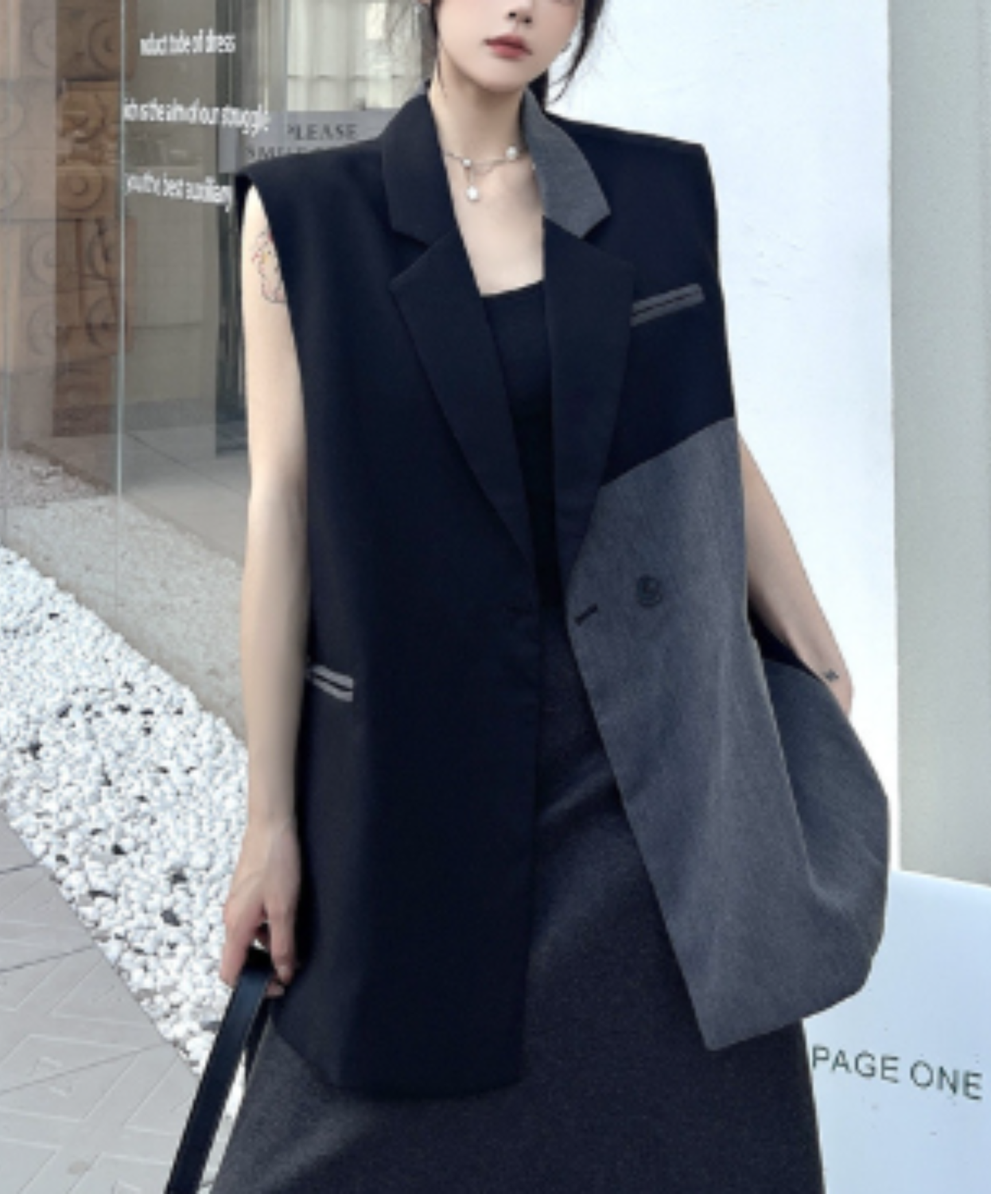 two-tone long length vest EN2923