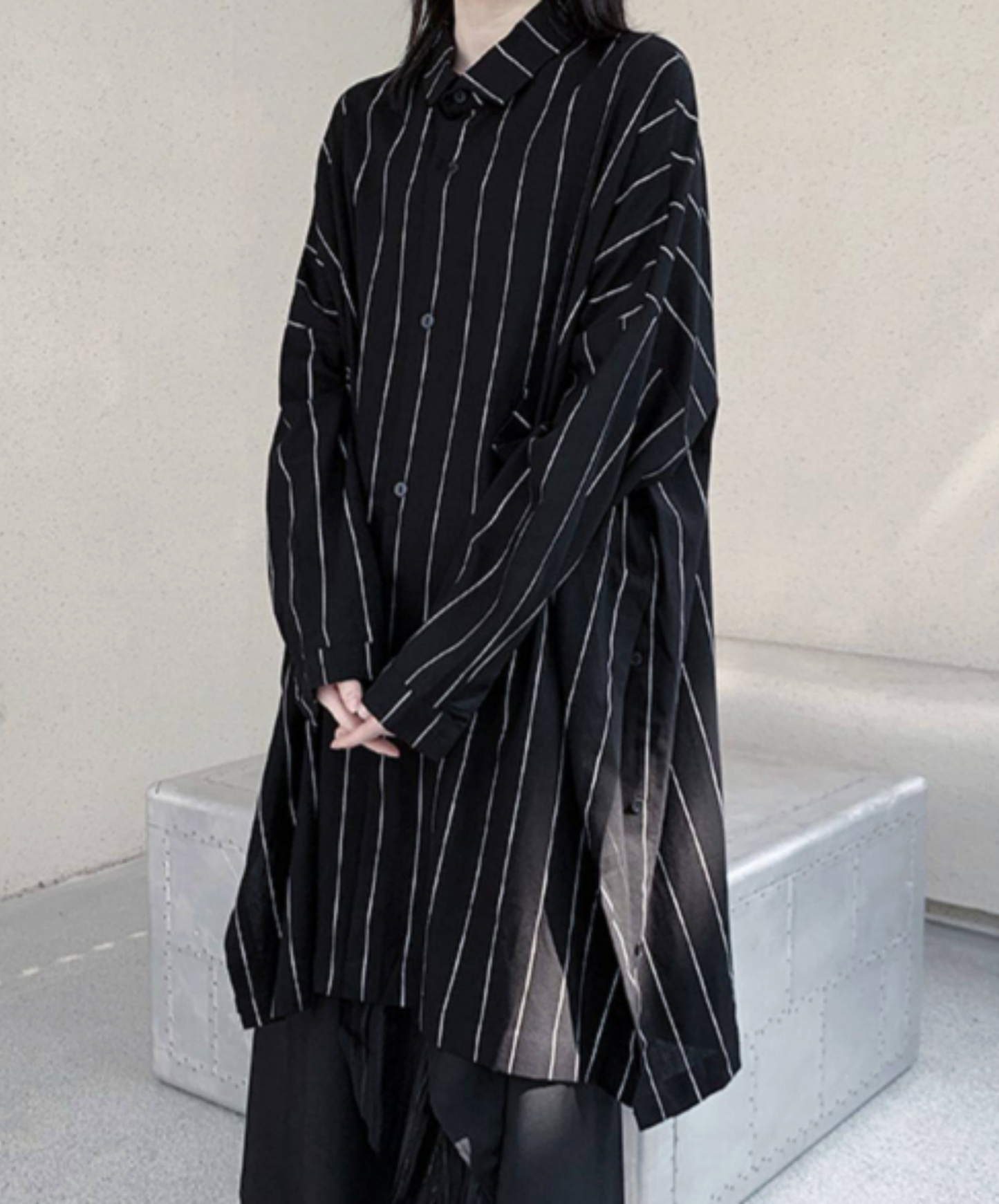 dark big silhouette stripe long shirt EN2777