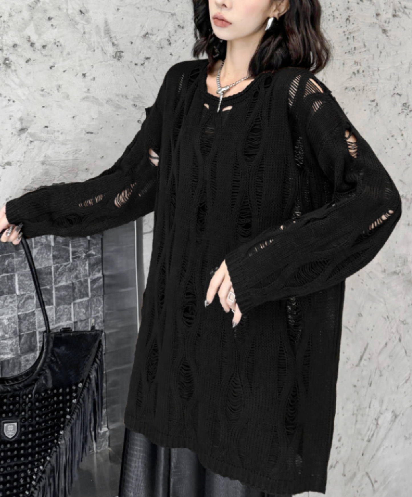 diamond openwork pattern sweater EN2447