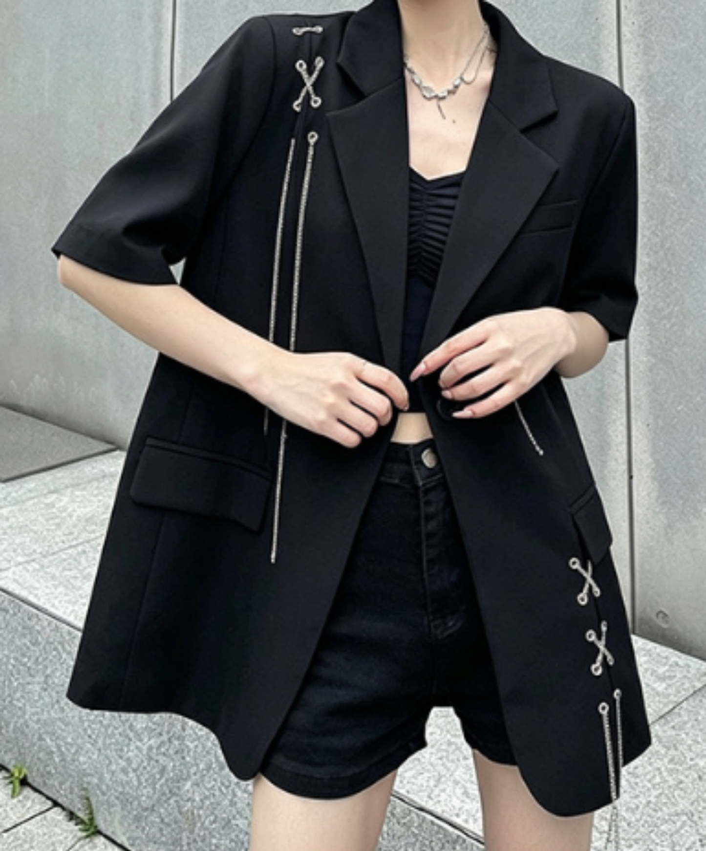 lace-up chain design jacket EN3005