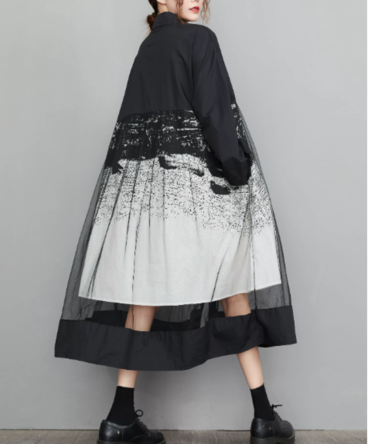 dynamic sheer switching flare long shirt EN3187