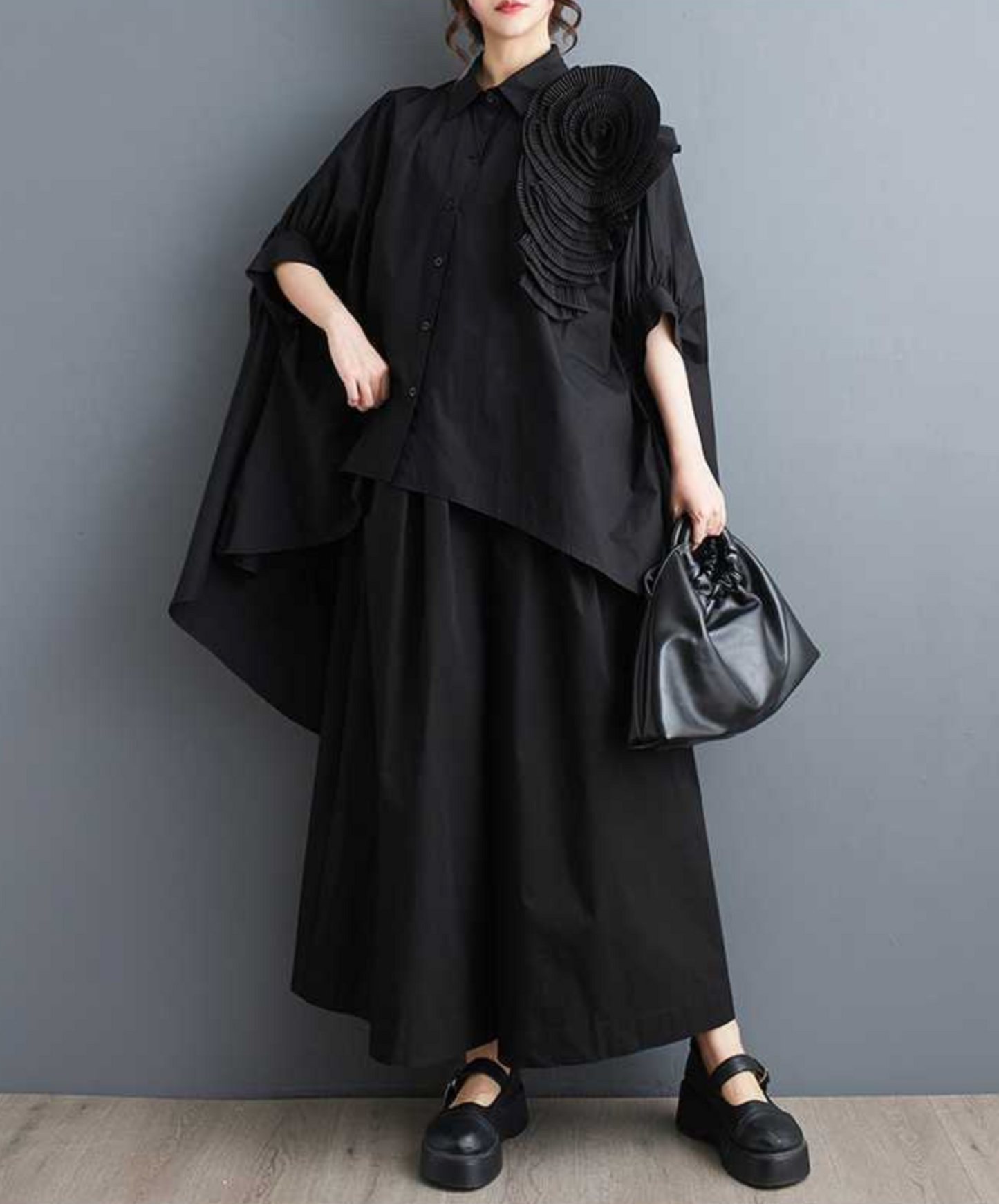 3d flower motif long shirt EN2273