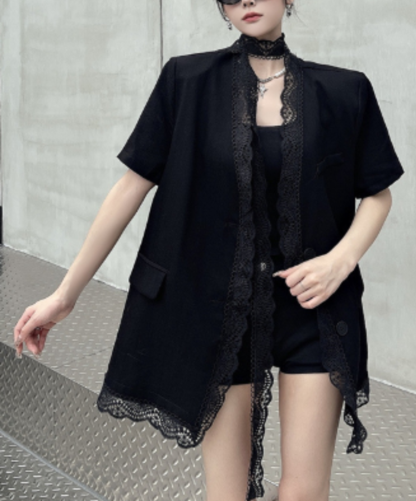 lightweight lace cotton linen jacket EN2965