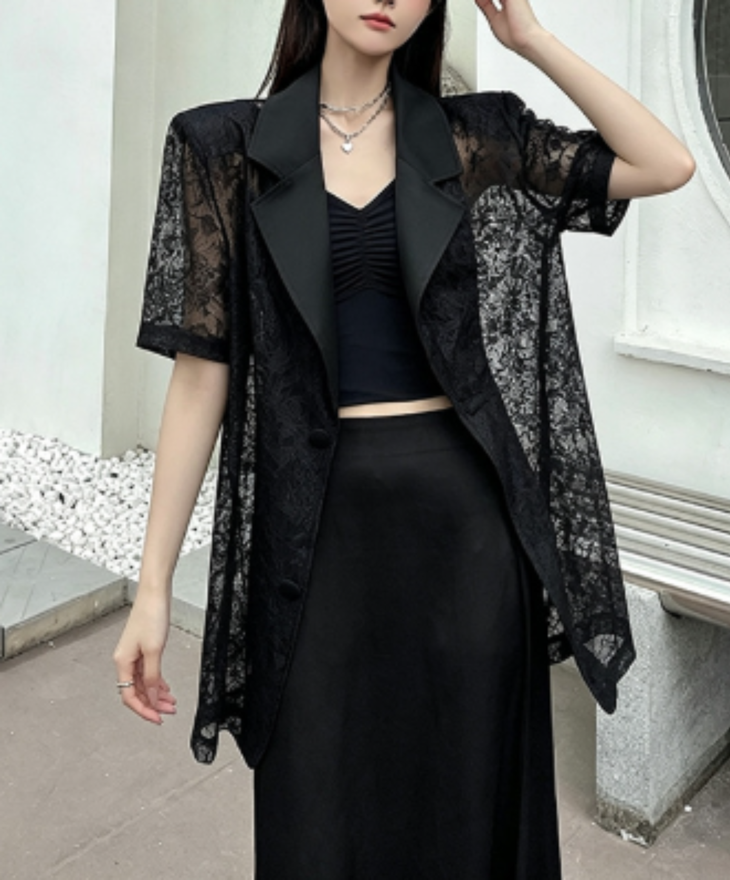 lace jacquard openwork patchwork jacket EN2934