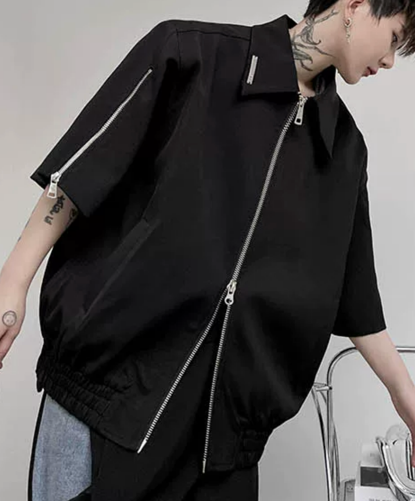 double zip-up short-sleeved jacket EN2864
