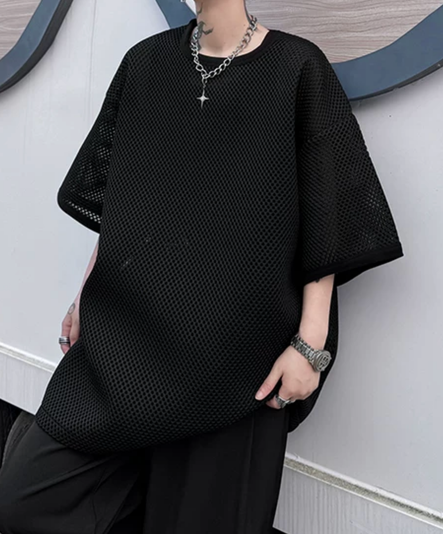 round mesh oversized t-shirt EN2862
