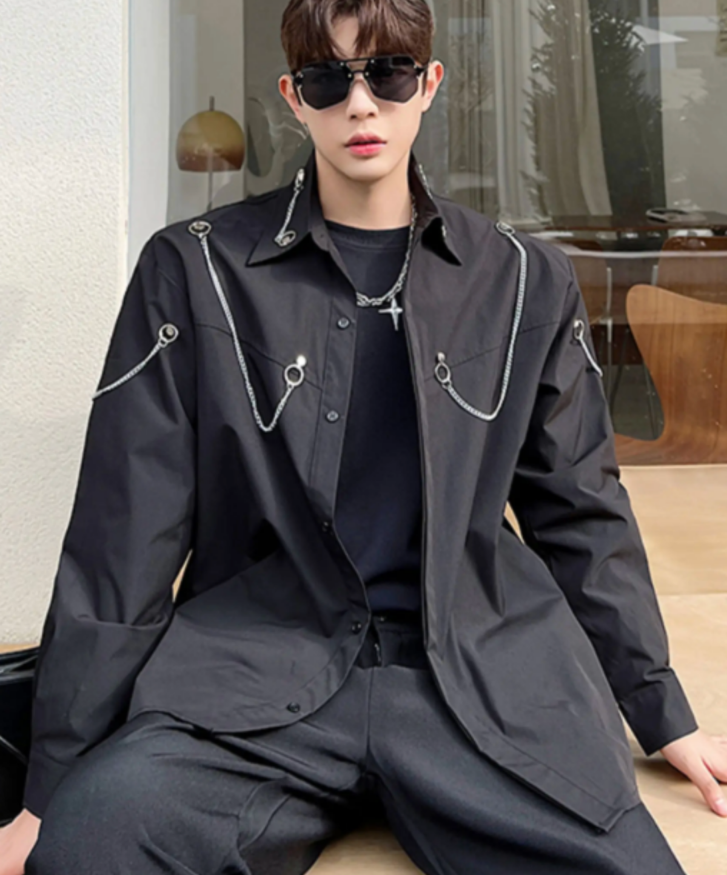 korean-style chain decoration shirt EN2836