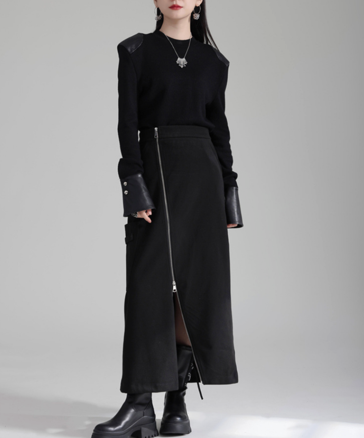 irregular zipper velvet skirt EN2732