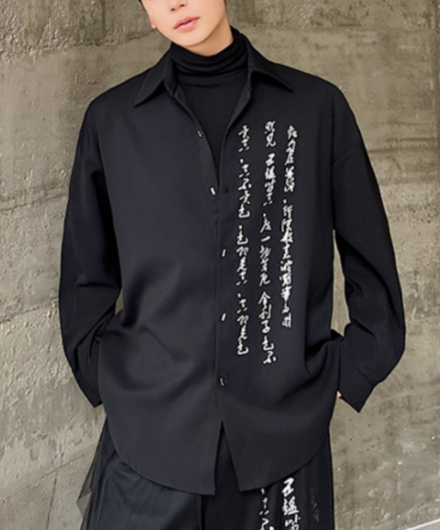 dark chinese calligraphy print shirt EN1206