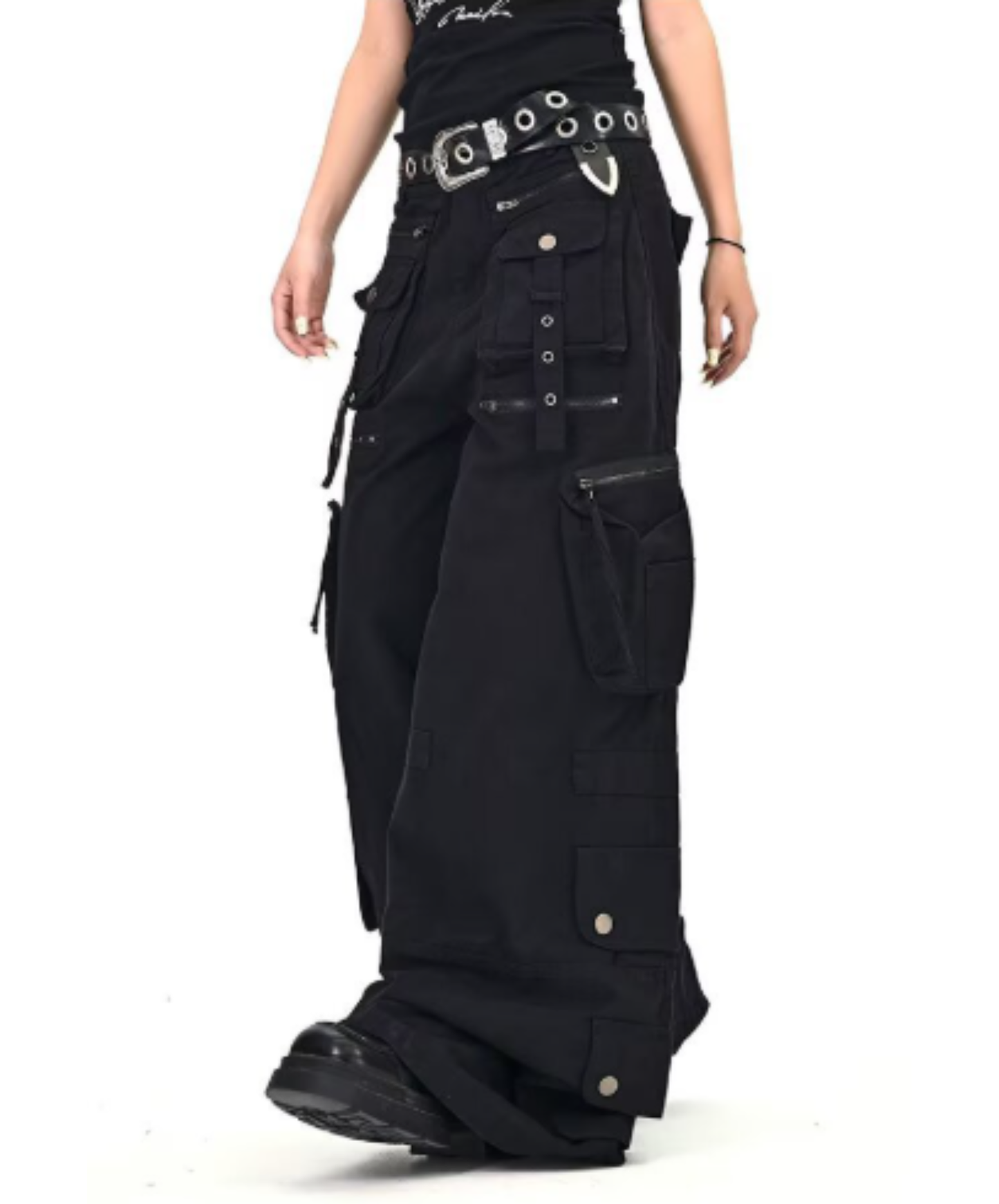 blackwash loose straight hair wide pants EN2911