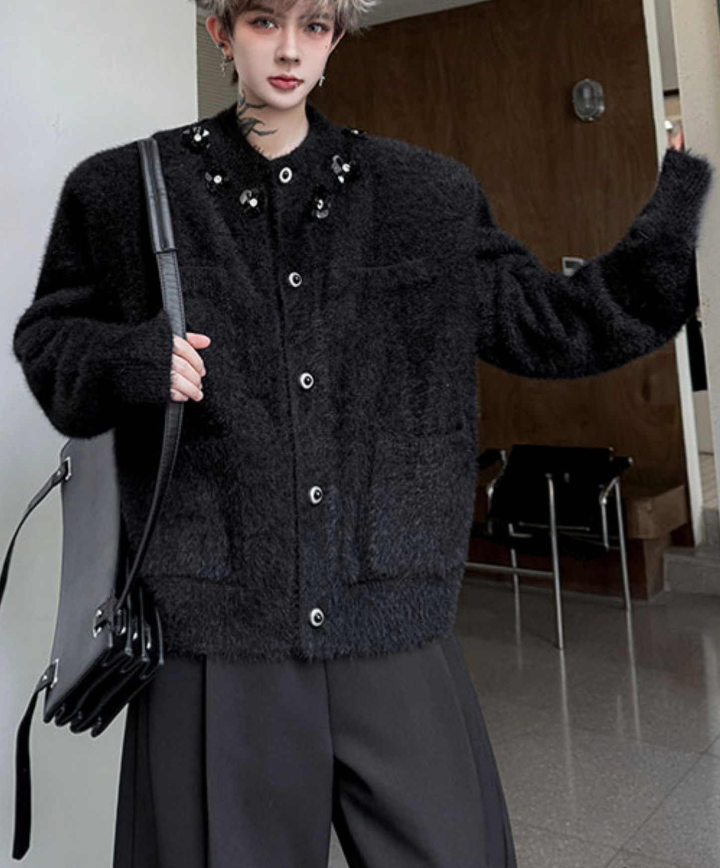 retro mohair ornament cardigan EN2504