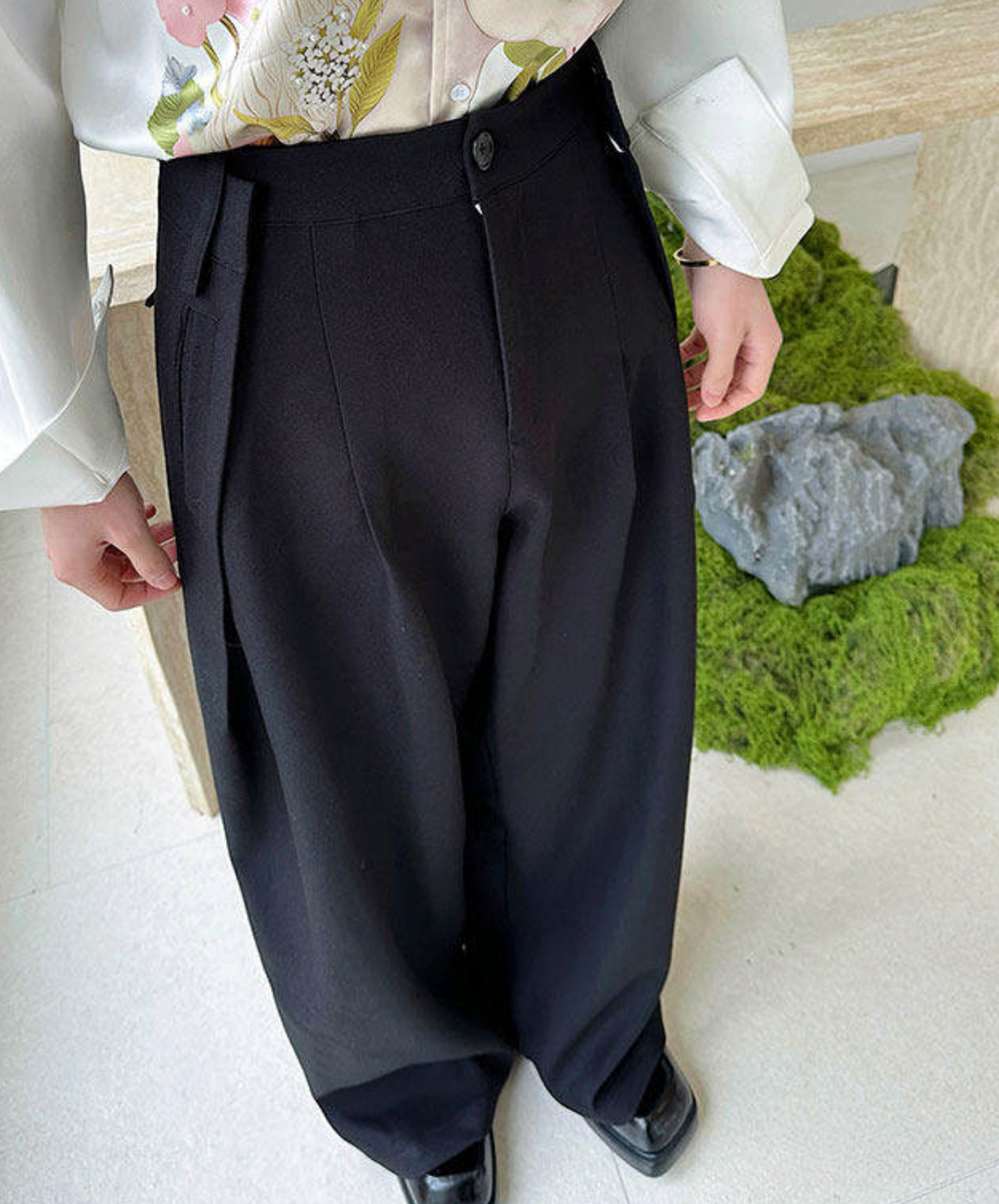 mid-high waist simple wide pants EN2711