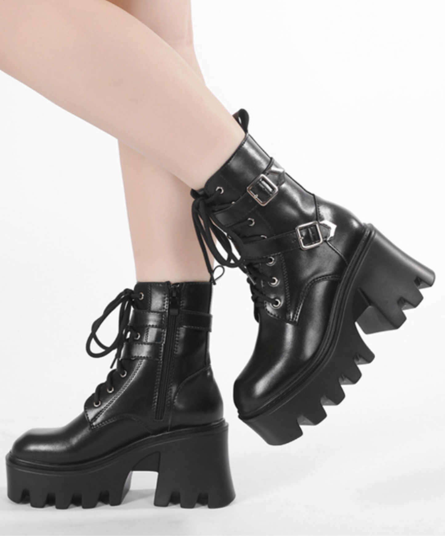 wave-shaped sole double belt boots EN2610