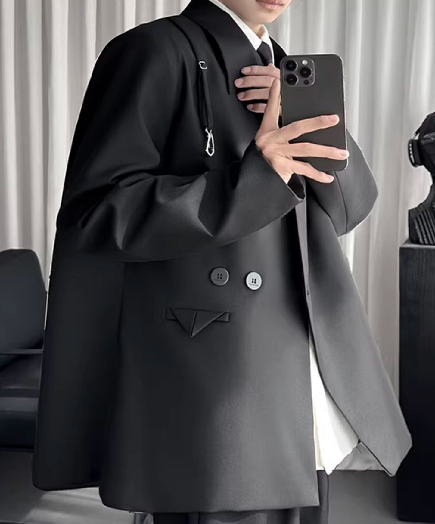 dark asymmetrical high-end lapel jacket EN2624