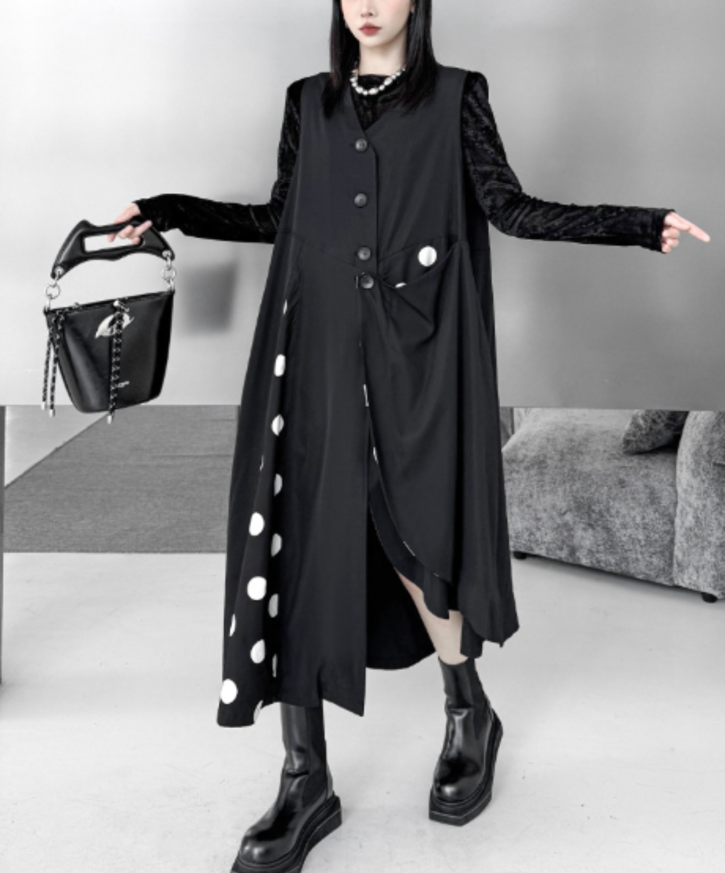 asymmetrical v-neck mid-length top vest  EN3051