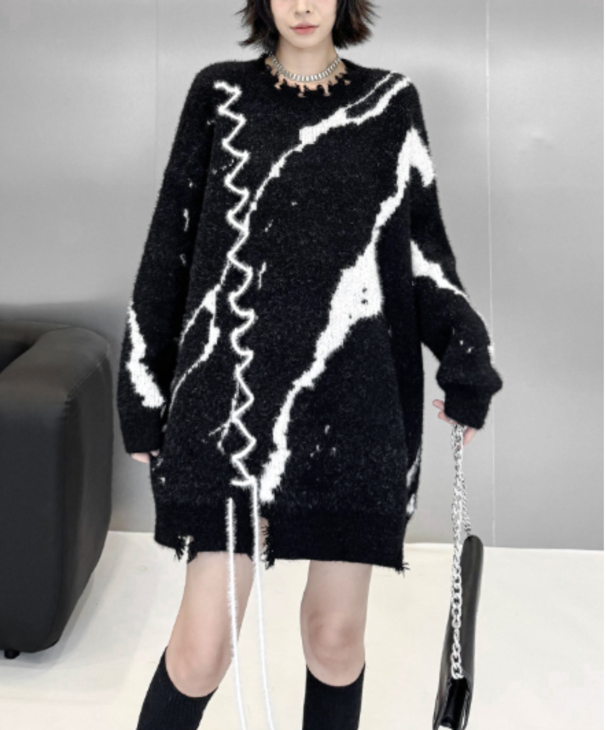 art-style patterned lace-up design sweater EN3205