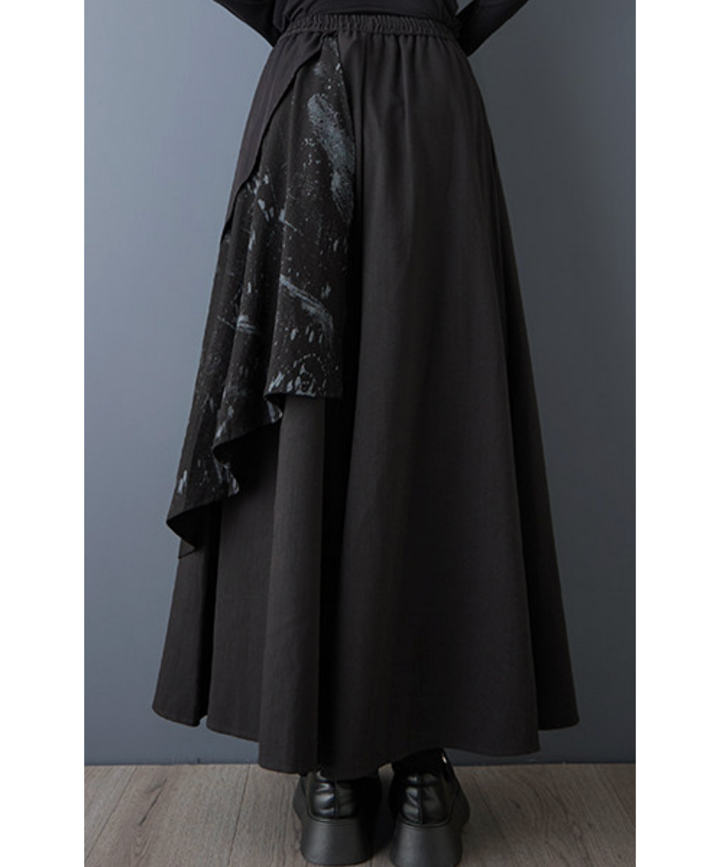 dark printed patchwork asymmetric wide pants EN2735