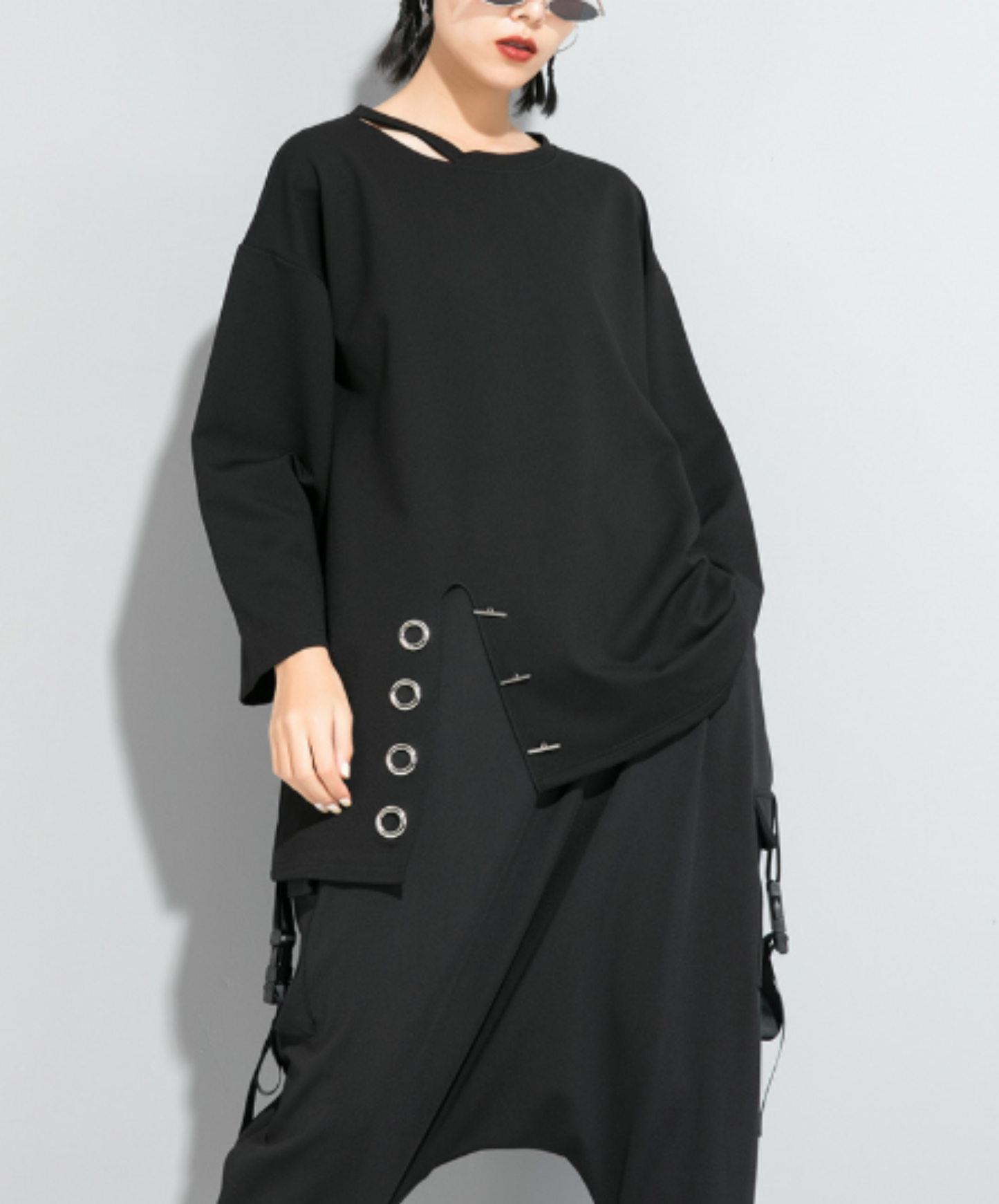 dark asymmetric neckline design t-shirt EN3099
