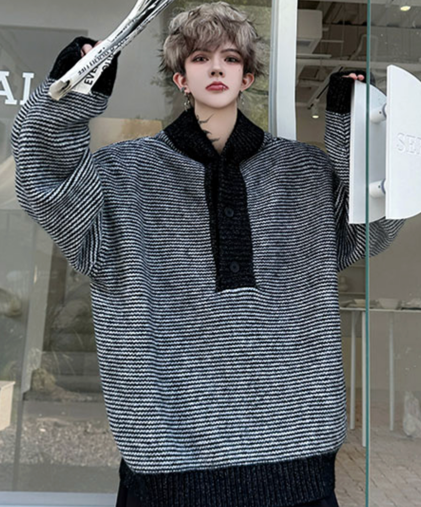 color block border relax hoodie EN2523