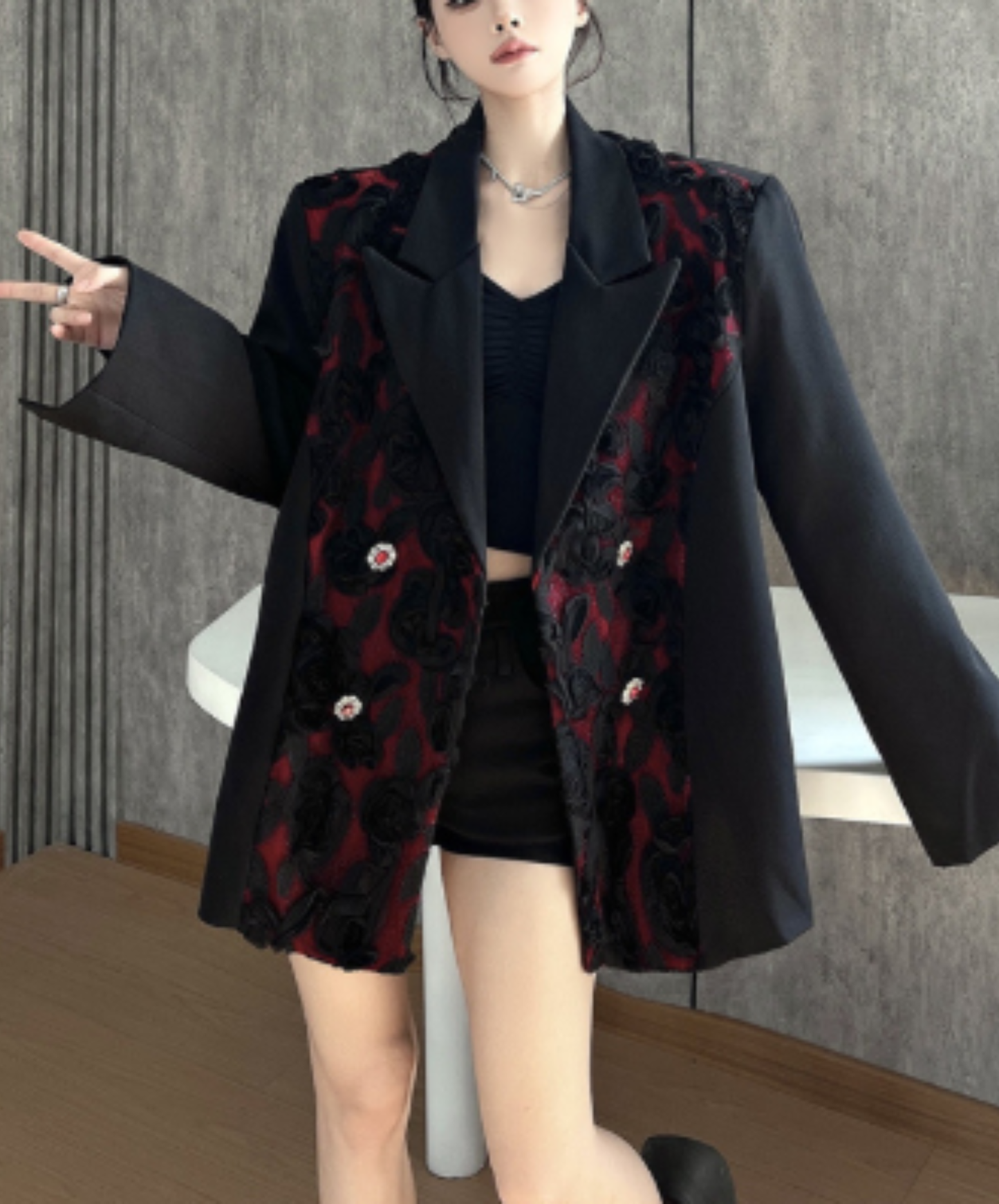 elegant rose motif jacket EN3092