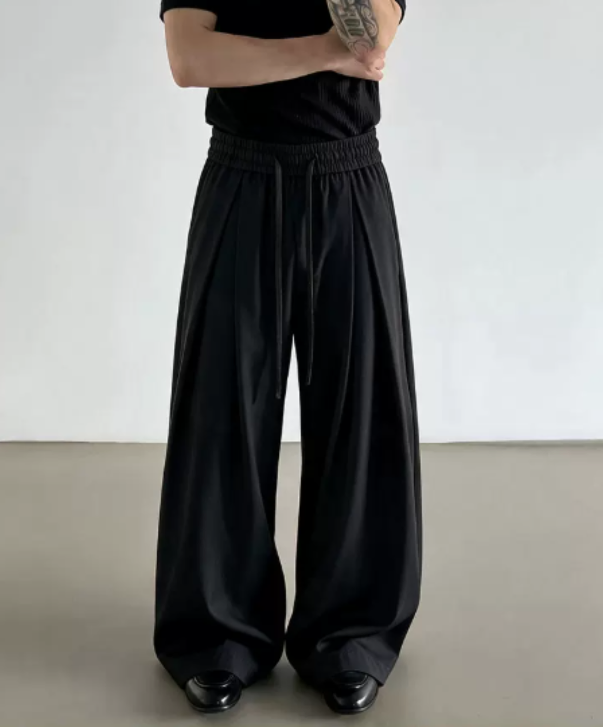 deep-pleat drawstring wide pants EN3208