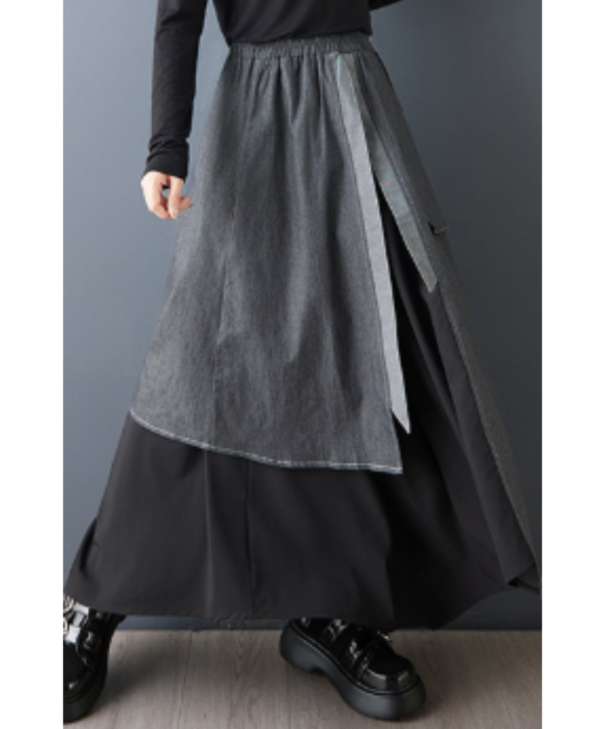 dark asymmetrical layered drape wide pants EN3146