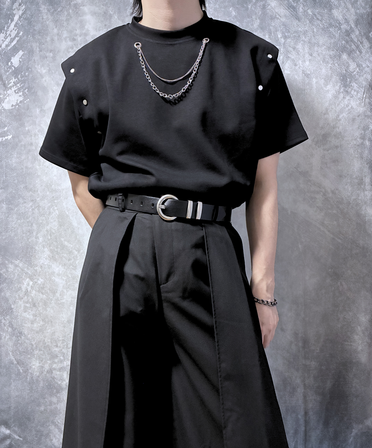 detachable sleeve chain decoration t-shirt EN2856